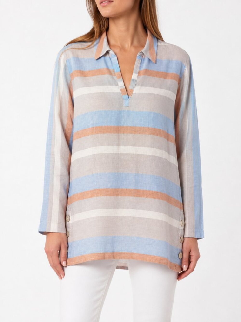 Cynthia Rowley 100% Linen Striped Tunic Top Size Small